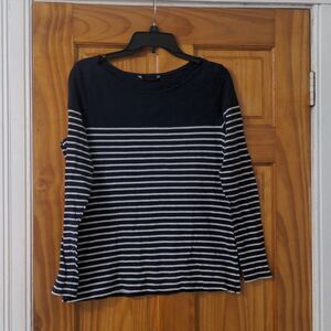 Navy Blue stripe long sleeve shirt - size 14 UK - M&S